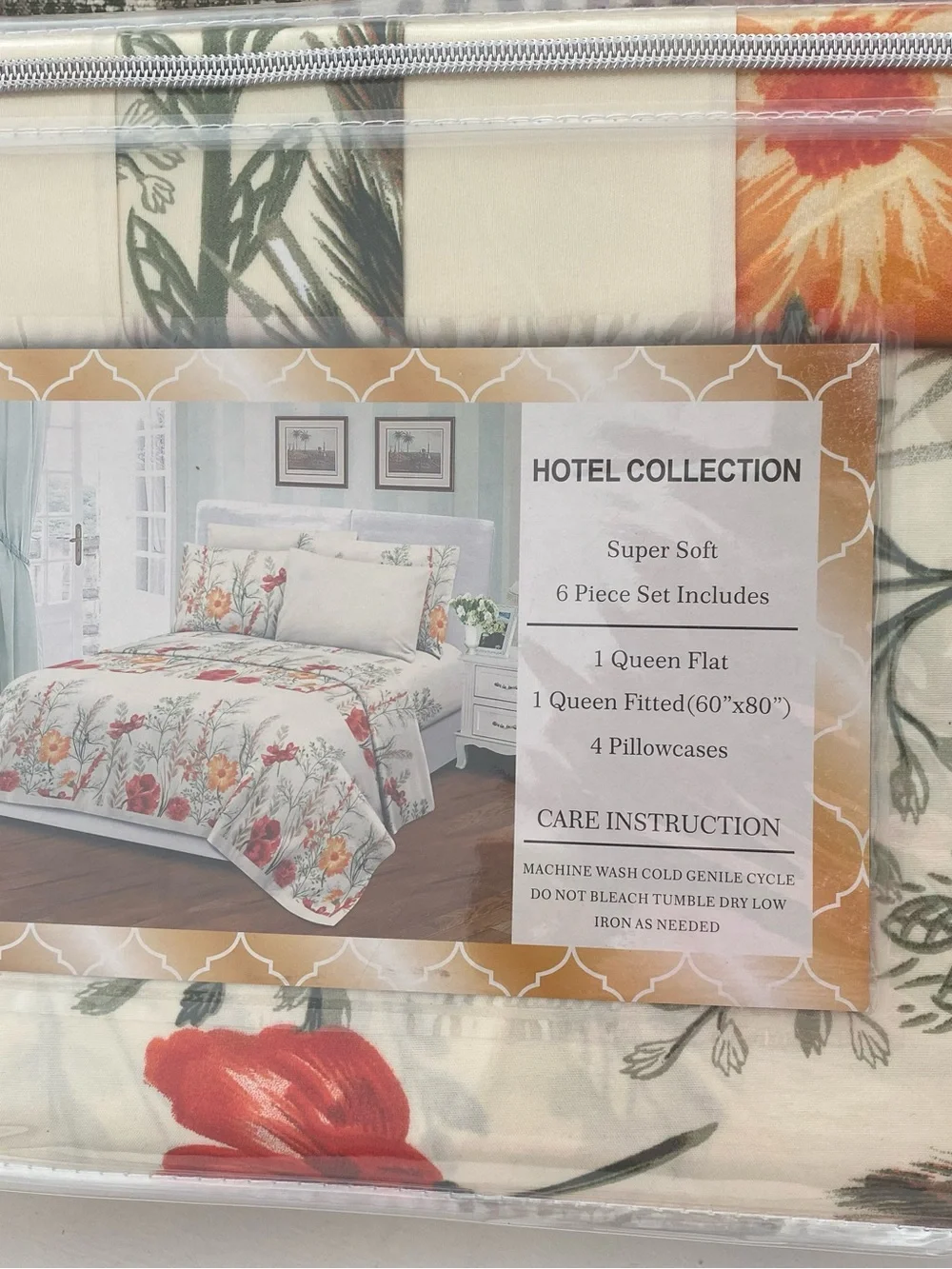 Hotel Collection Floral Queen Sheet Set in Cream and Orange